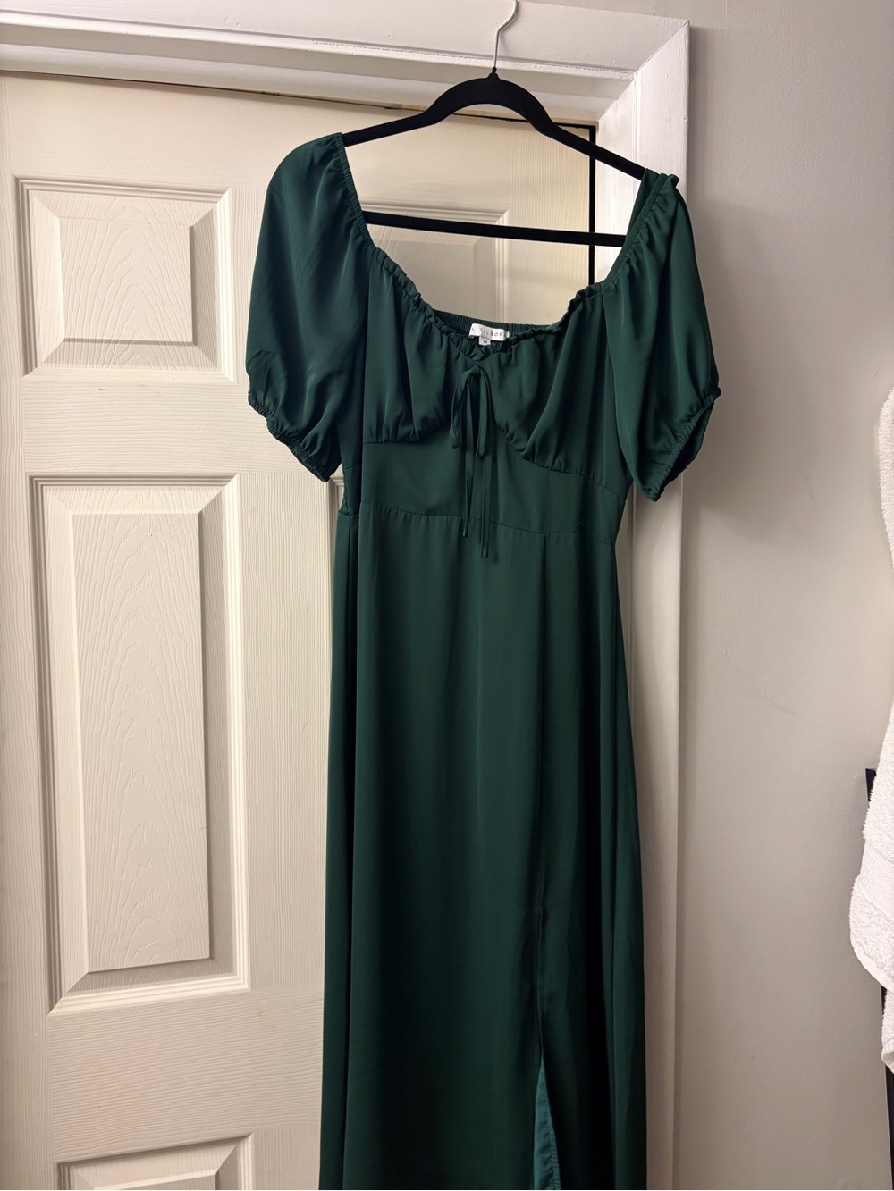 Baltic Born Forest Green Midi Dress with Puff Sleeves